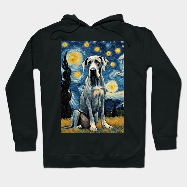 Great Dane Dog Breed Painting in a Van Gogh Starry Night Art Style Hoodie by Art-Jiyuu